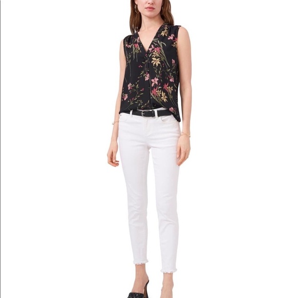 VINCE CAMUTO Floral Black Soirée Sleeveless Top - Picture 3 of 6